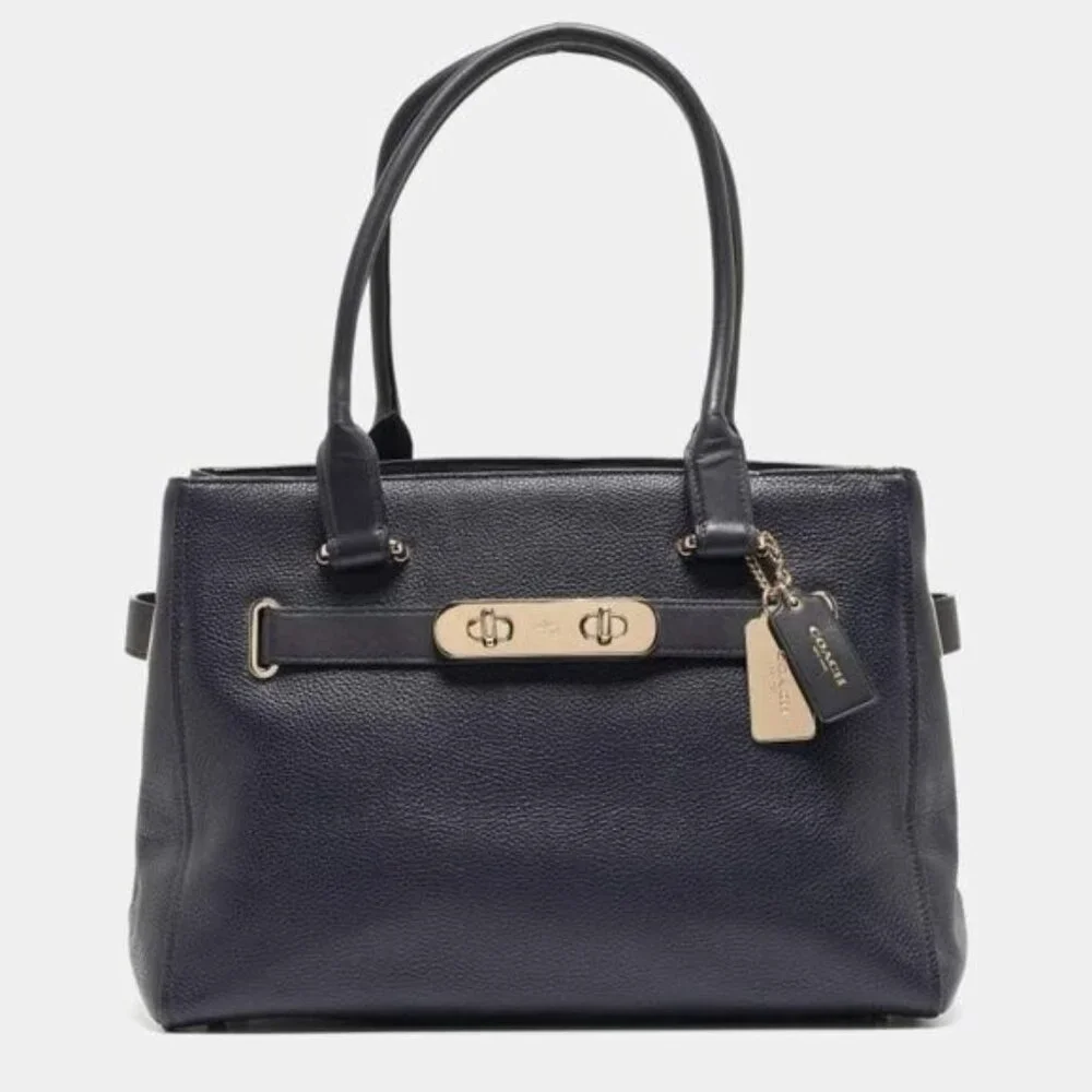 Coach Swagger Black Pebbled Leather Satchel Tote Bag Purse